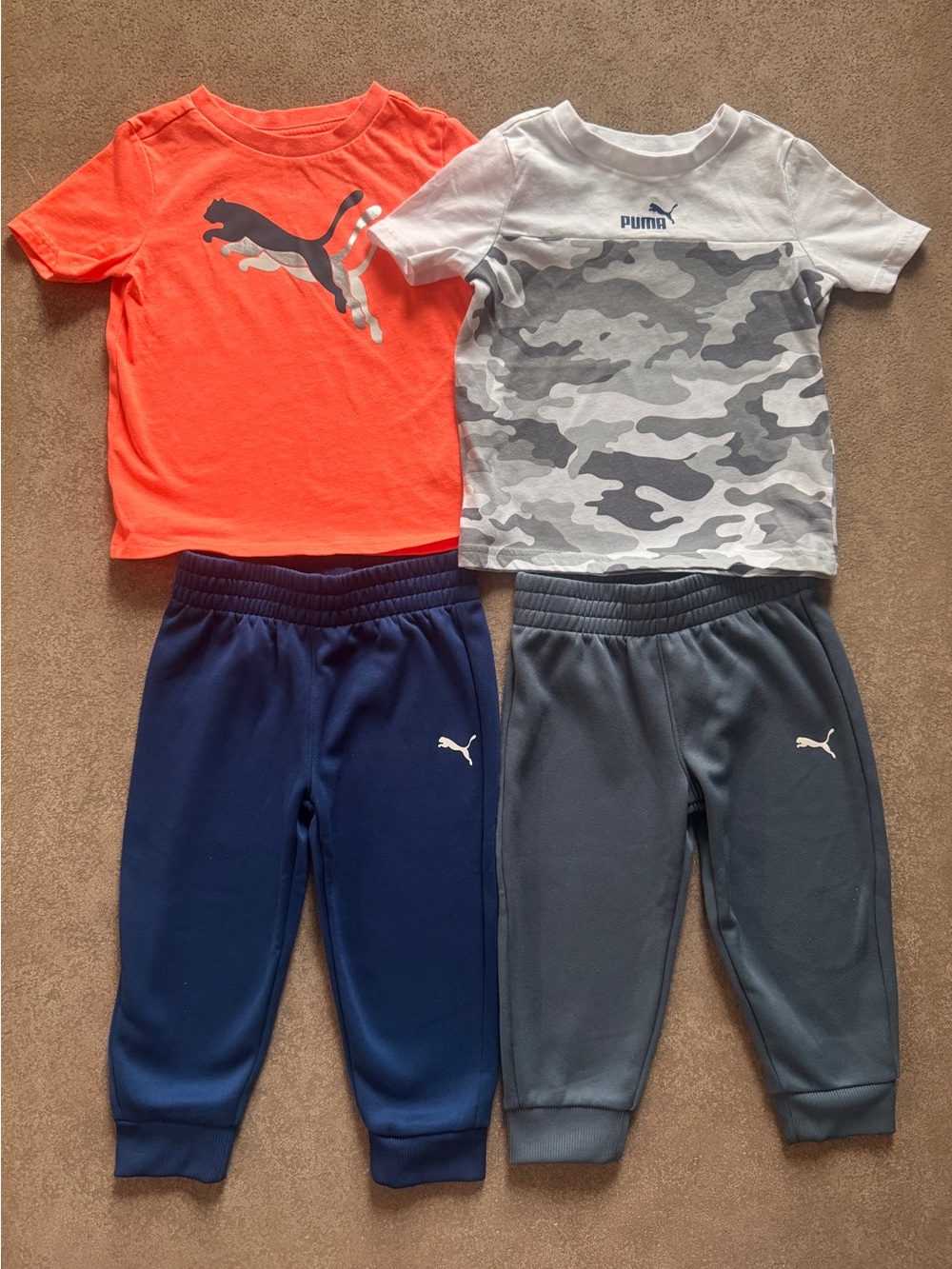 PUMA 2T Boys 2-Piece Outfit Bundle Camo Orange Tee Jogger Pants